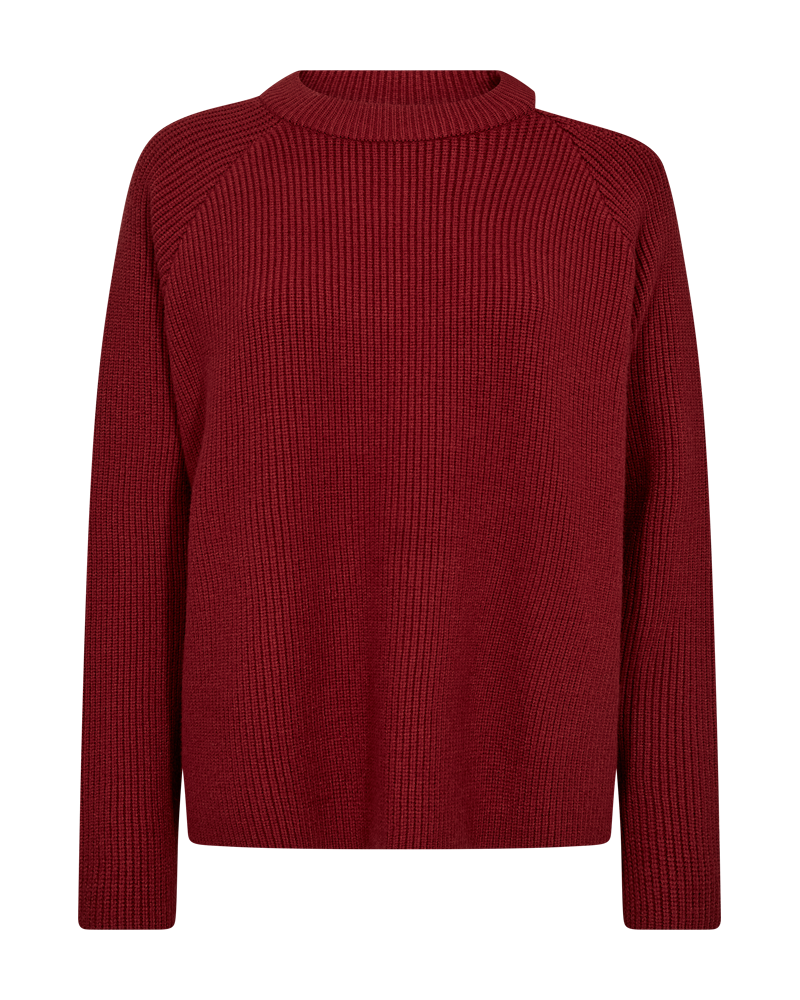 CMCOLIN - RIBSTRIKKET PULLOVER I RØD
