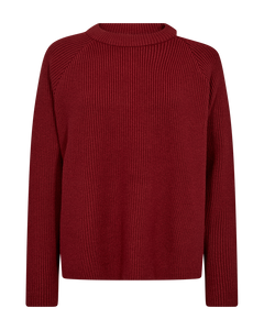 CMCOLIN - RIBSTRIKKET PULLOVER I RØD