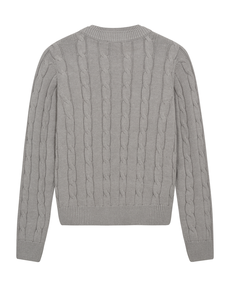 CMCOTTON - KABELSTRIKKET PULLOVER MED BRODERET LOGODETALJE I GRÅ