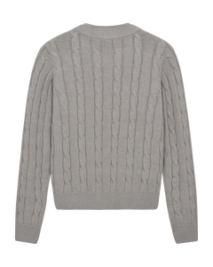 CMCOTTON - KABELSTRIKKET PULLOVER MED BRODERET LOGODETALJE I GRÅ