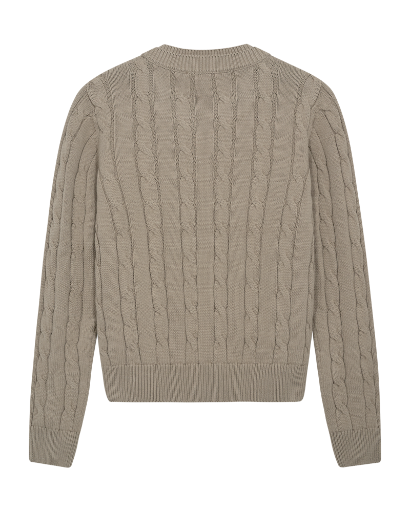 CMCOTTON - KABELSTRIKKET PULLOVER MED BRODERET LOGODETALJE I BEIGE