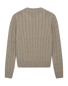 CMCOTTON - KABELSTRIKKET PULLOVER MED BRODERET LOGODETALJE I BEIGE