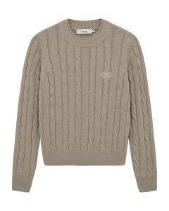 CMCOTTON - KABELSTRIKKET PULLOVER MED BRODERET LOGODETALJE I BEIGE