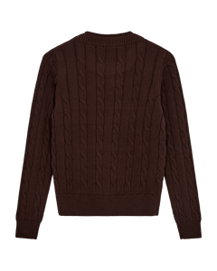 CMKOTOM - KABELSTRIKKET PULLOVER MED BRODERET LOGODETALJE I BRUN