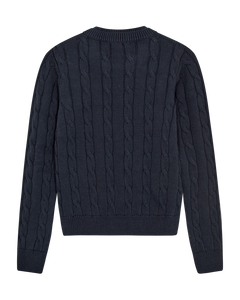 CMCOTTON - KABELSTRIKKET PULLOVER MED BRODERET LOGODETALJE I BLÅ
