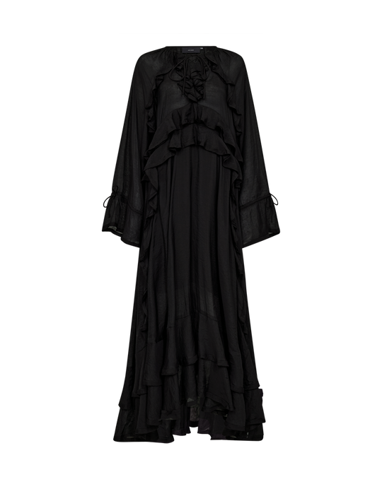 CMNORMA - LANG KJOLE MED FLÆSER I SORT