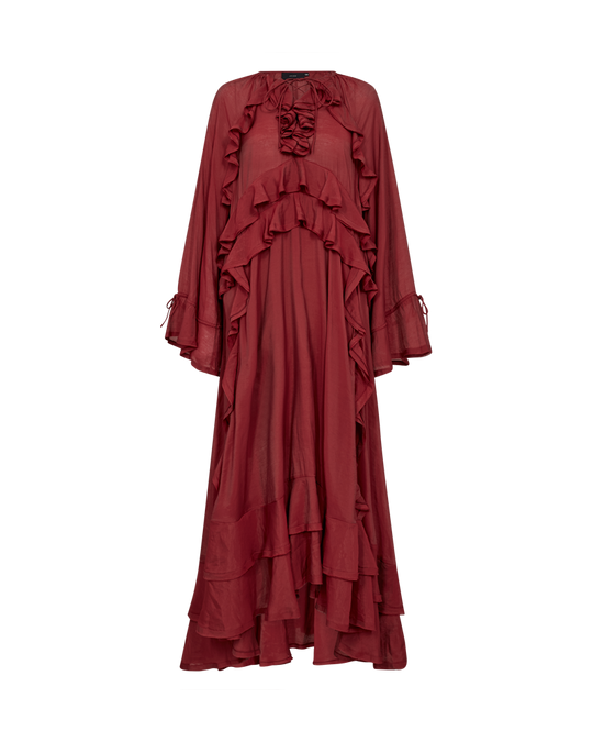 CMNORMA - LANG KJOLE MED FLÆSER I RØD