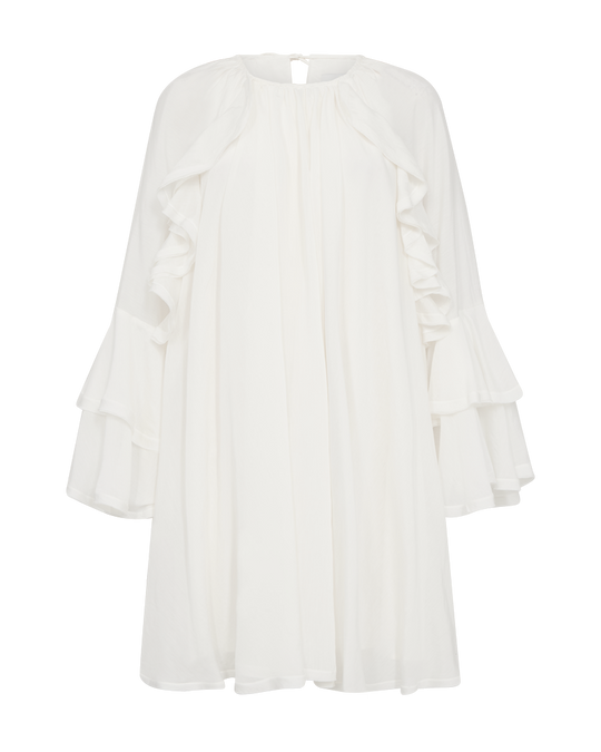 CMNORMA - KORT KJOLE MED FLÆSER I RÅHVID