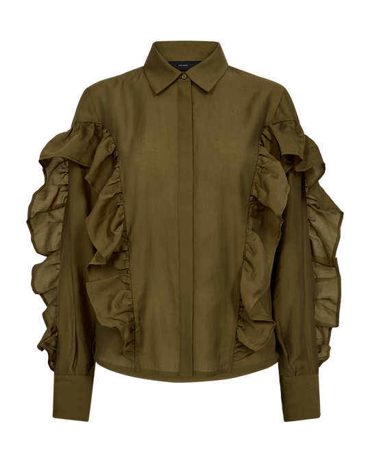 CMMOLLY - SKJORTE MED FLÆSER I KHAKIGRØN