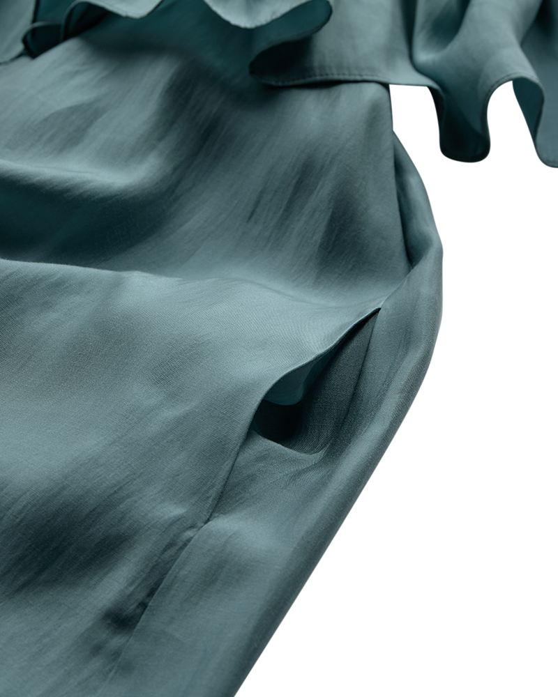 CMMOLLY - KJOLE MED FLÆSER OG BÆLTE I BLÅ