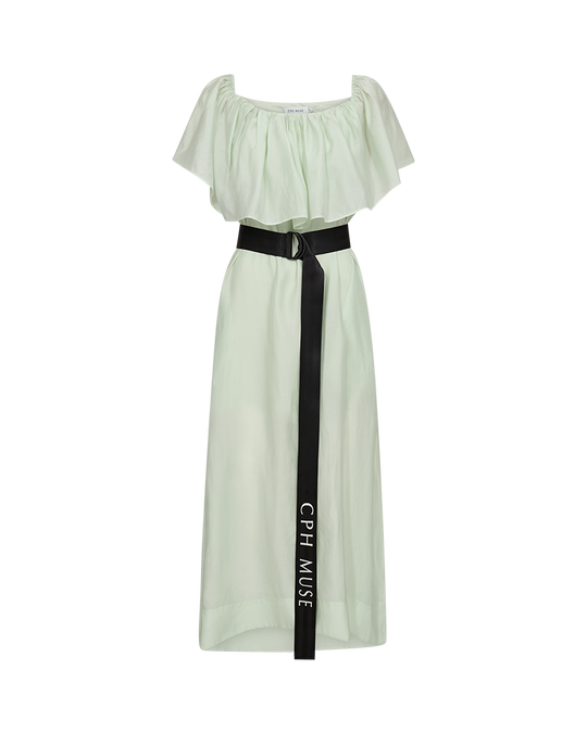 CMMOLLY - KJOLE MED FLÆSER OG BÆLTE I GRØN