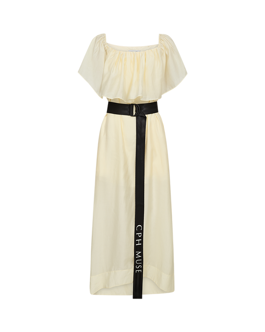 CMMOLLY - KJOLE MED FLÆSER OG BÆLTE I GUL