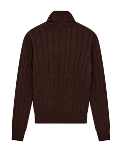 CMKOTOM - KABELSTRIKKET PULLOVER MED BRODERET LOGODETALJE I BRUN