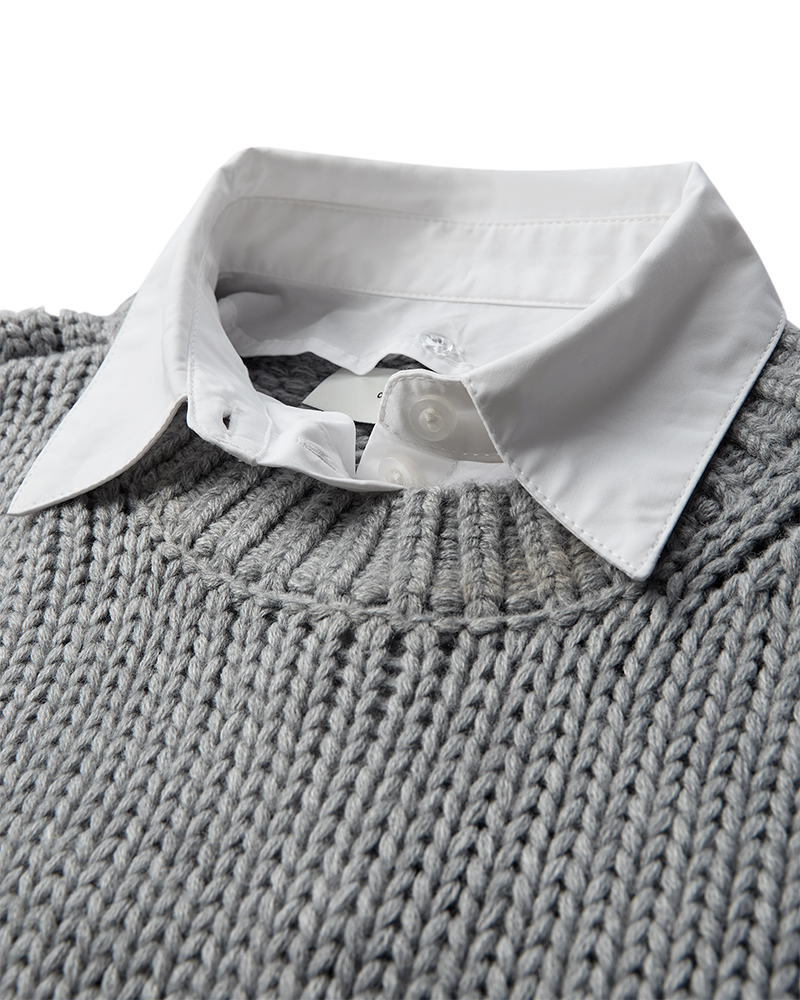CMYASMIN - GROVSTRIKKET PULLOVER I GRÅ