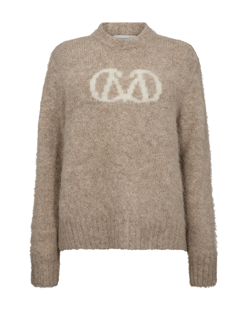 CMKATE - STRIKKET PULLOVER MED LOGODETALJE I BEIGE