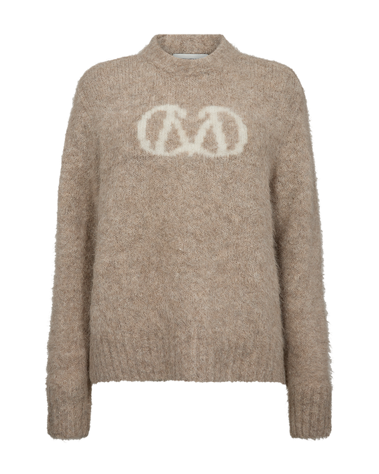 CMKATE - STRIKKET PULLOVER MED LOGODETALJE I BEIGE