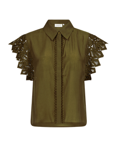 CMMOLLY - SKJORTE MED CUT-AND-SEW BLONDER I KHAKIGRØN