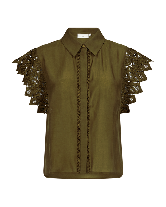CMMOLLY - SKJORTE MED CUT-AND-SEW BLONDER I KHAKIGRØN