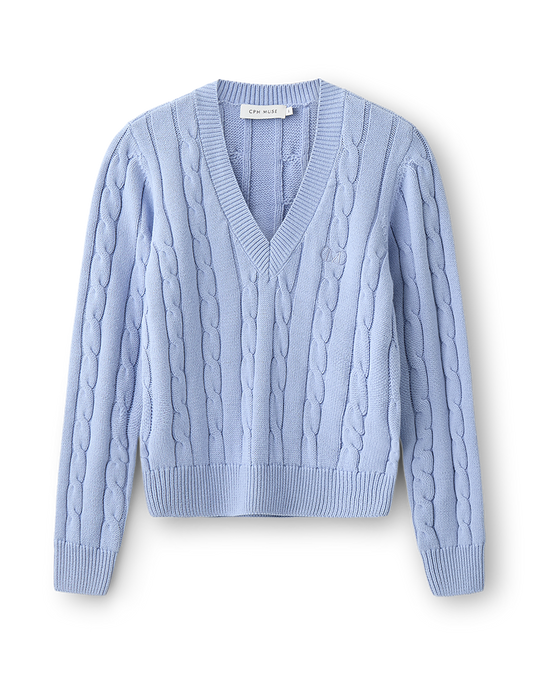 CMKOTOM - KABELSTRIKKET PULLOVER I BLÅ