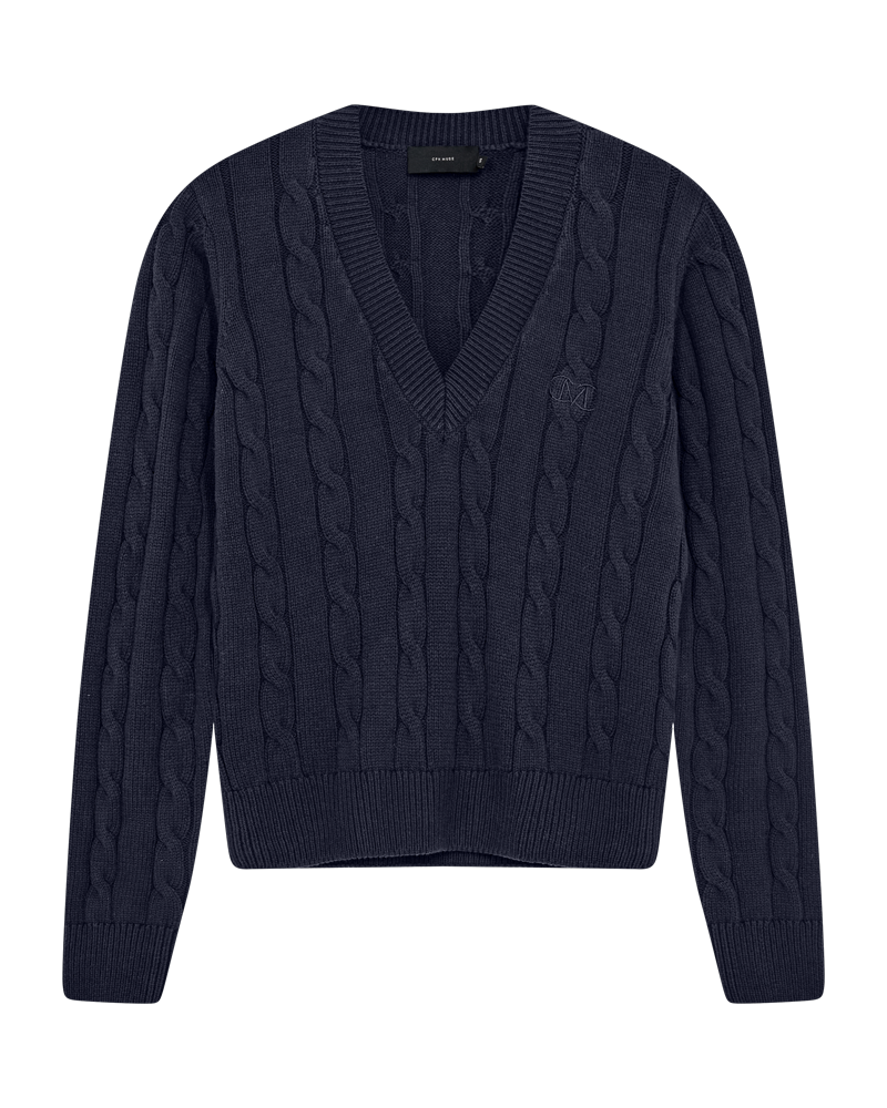 CMKOTOM - KABELSTRIKKET PULLOVER I BLÅ