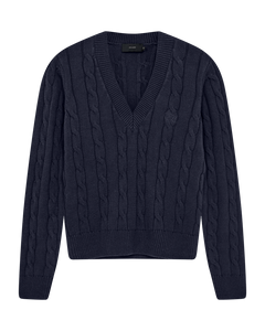 CMKOTOM - KABELSTRIKKET PULLOVER I BLÅ