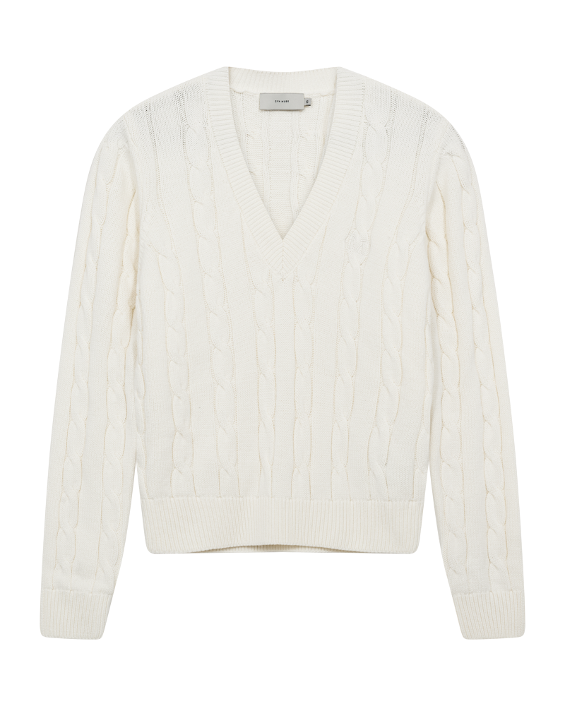 CMKOTOM - KABELSTRIKKET PULLOVER I RÅHVID