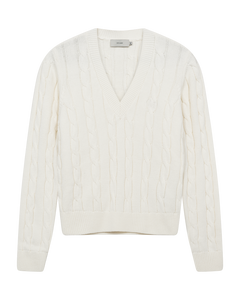 CMKOTOM - KABELSTRIKKET PULLOVER I RÅHVID