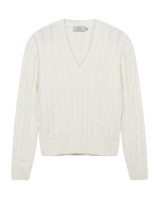 CMKOTOM - KABELSTRIKKET PULLOVER I RÅHVID