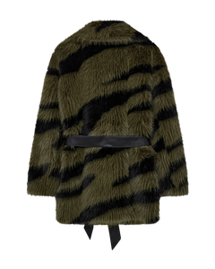 CMPLUSHY - FAUX FUR JAKKE I MØRKEGRØN OG SORT