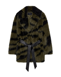 CMPLUSHY - FAUX FUR JAKKE I MØRKEGRØN OG SORT