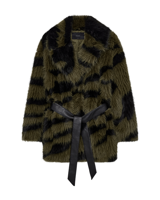 CMPLUSHY - FAUX FUR JAKKE I MØRKEGRØN OG SORT