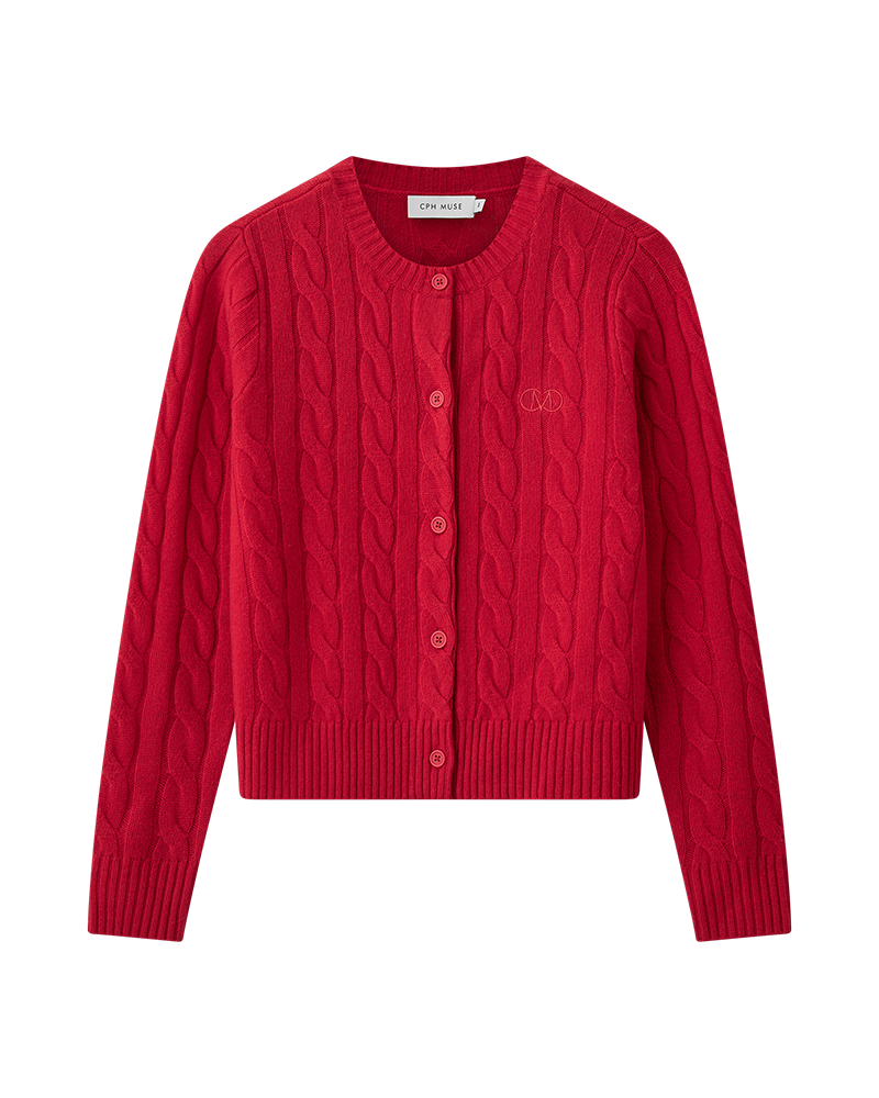 CMCASHA - CARDIGAN MED BRODERET LOGODETALJE I RØD