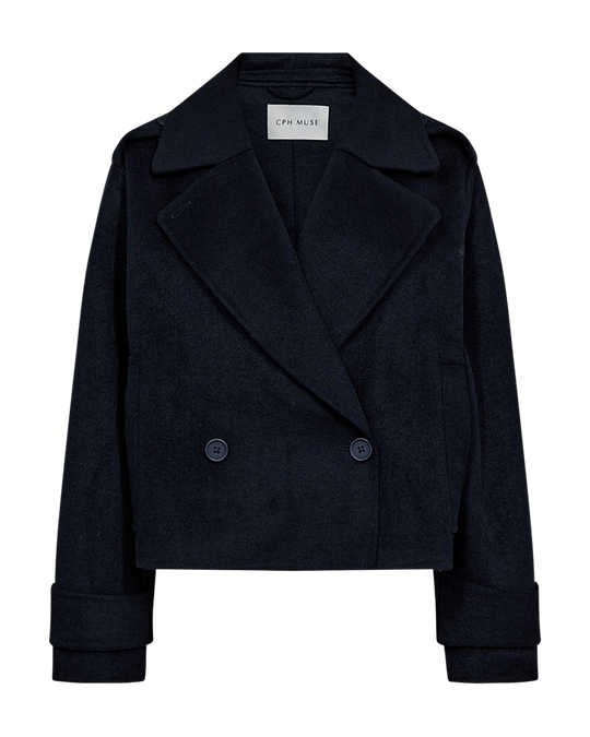 CMEMMA - KORT DOBBELTRADET JAKKE I BLÅ