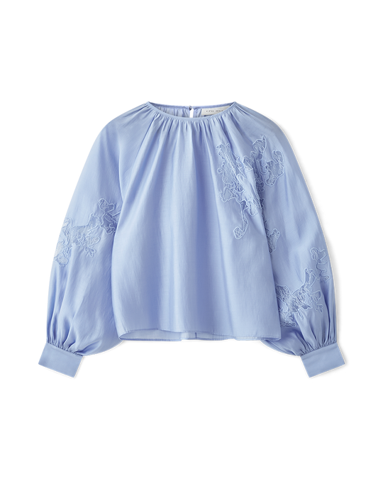 CMMOLLY - BLUSE MED VOLUMINÆSE ÆRMER I BLÅ