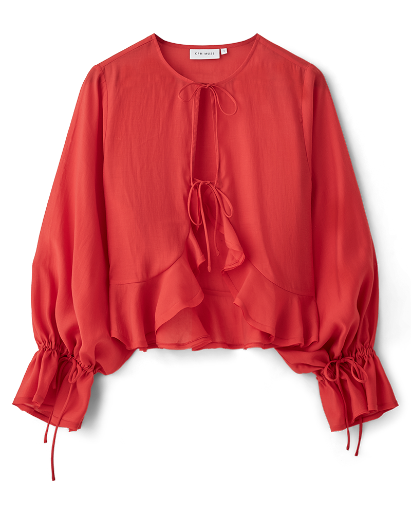 CMMOLLY - SKJORTE MED BINDEBÅND I RØD