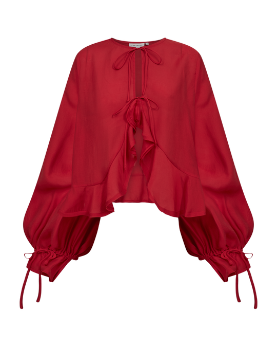 CMMOLLY - SKJORTE MED BINDEBÅND I RØD
