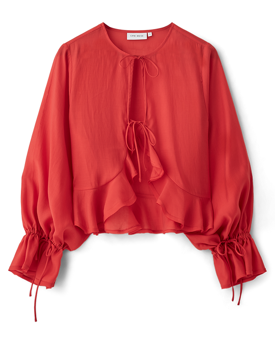 CMMOLLY - SKJORTE MED BINDEBÅND I RØD