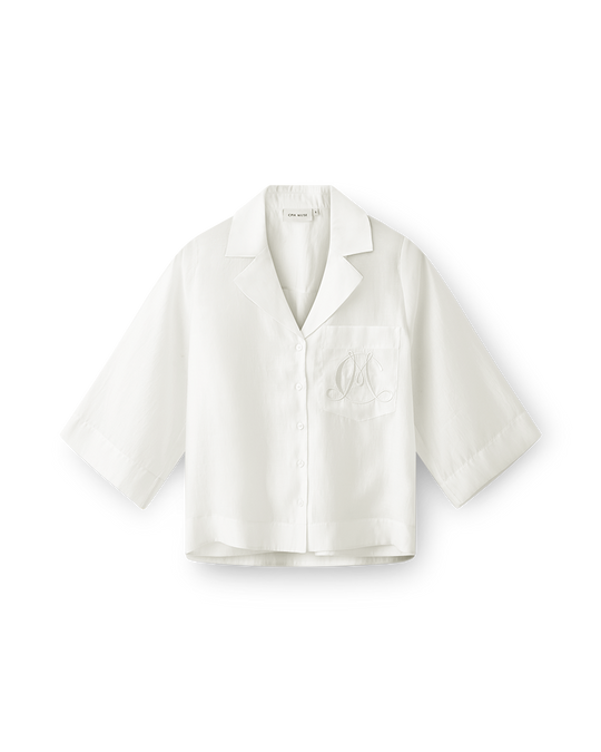 CMMOLLY - SKJORTE MED V-UDSKÆRING I RÅHVID