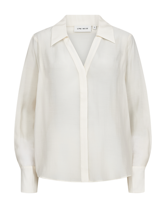 CMMOLLY - SKJORTE MED V-UDSKÆRING I RÅHVID