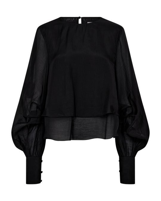 CMTILLY - BLUSE MED FLÆSER I SORT