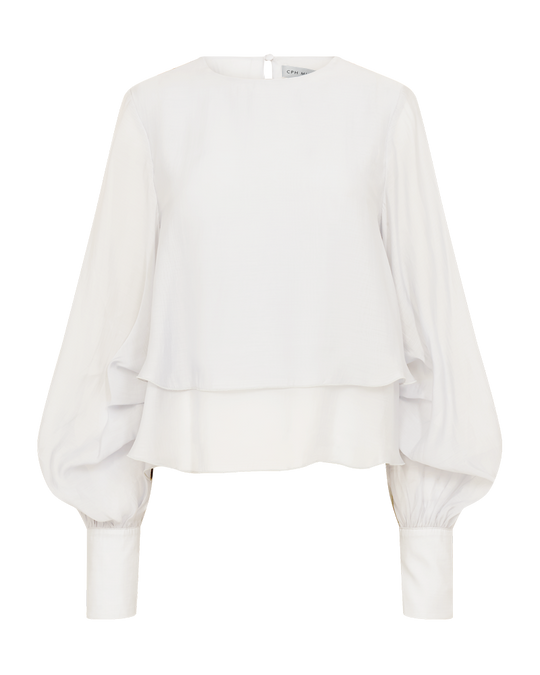 CMTILLY - BLUSE MED FLÆSER I RÅHVID
