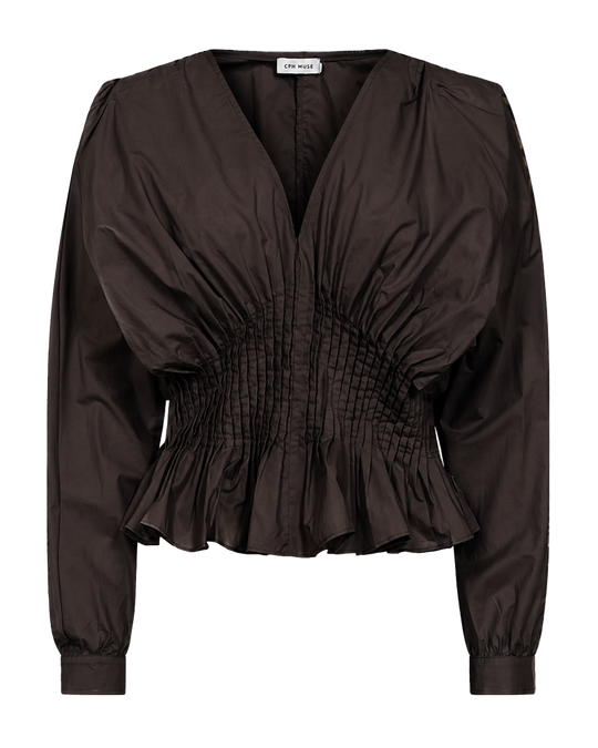 CMPOPLIN - BLUSE MED PLISSERINGER I