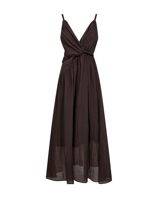 CMJOAN - KJOLE MED V-UDSKÆRING I BRUN