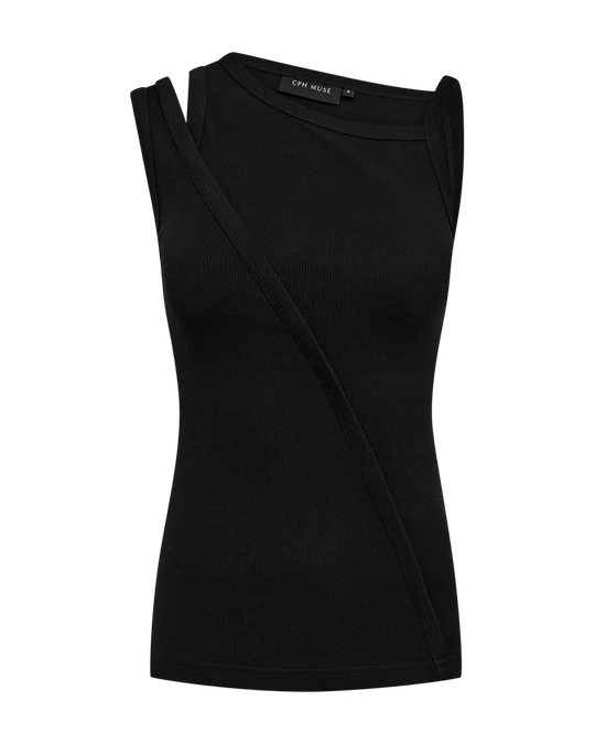 CMSIV - TOP MED ASYMMETRISKE STROPPER I SORT