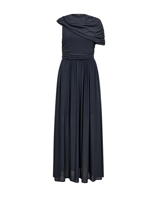 CMMEJSE - KJOLE MED DRAPERET SLAG I BLÅ