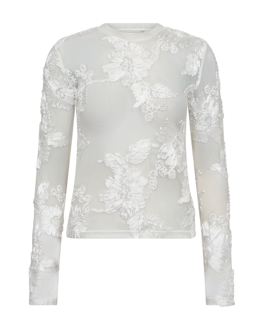 CMFLOW - MESH BLUSE MED BLOMSTERSTRUKTUR I RÅHVID