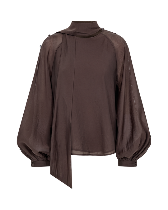 CMTILLY - BLUSE MED AFTAGELIGT TØRKLÆDE I BRUN