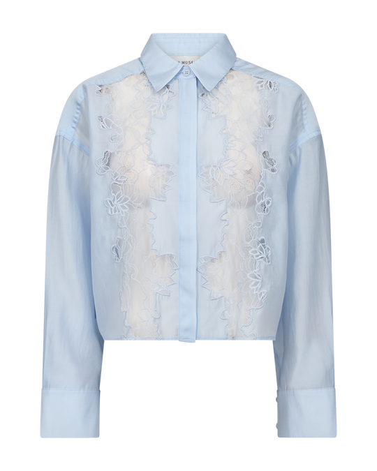 CMMOLLY - SKJORTE MED BRODERI I BLÅ