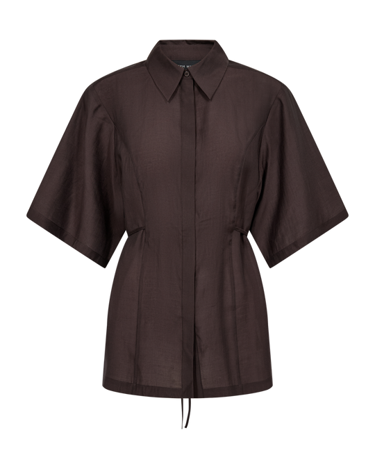 CMMOLLY - SKJORTE MED BINDEBÅND I BRUN