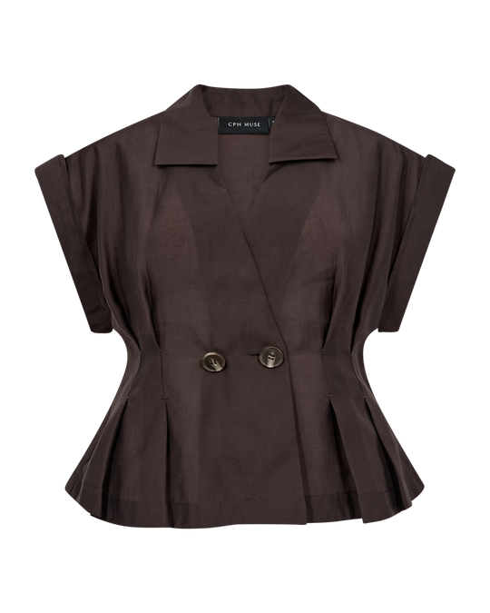 CMMOLLY - SKJORTE MED V-UDSKÆRING I BRUN